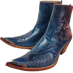 Bota de Couro Azul Bico Fino