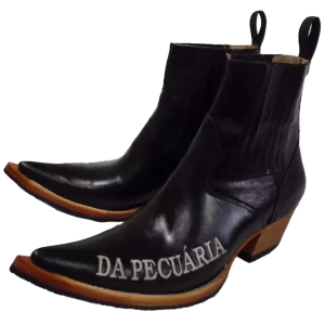 Bota de Couro Preta Bico Fino