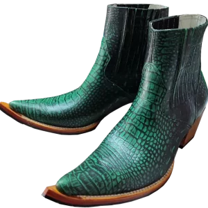 Bota de Couro Verde Bico Fino